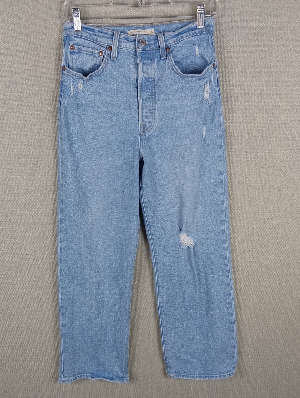 Levi's Ribcage Straight Ankle Jeans Distressed Light Wash Size 27 High Waisted